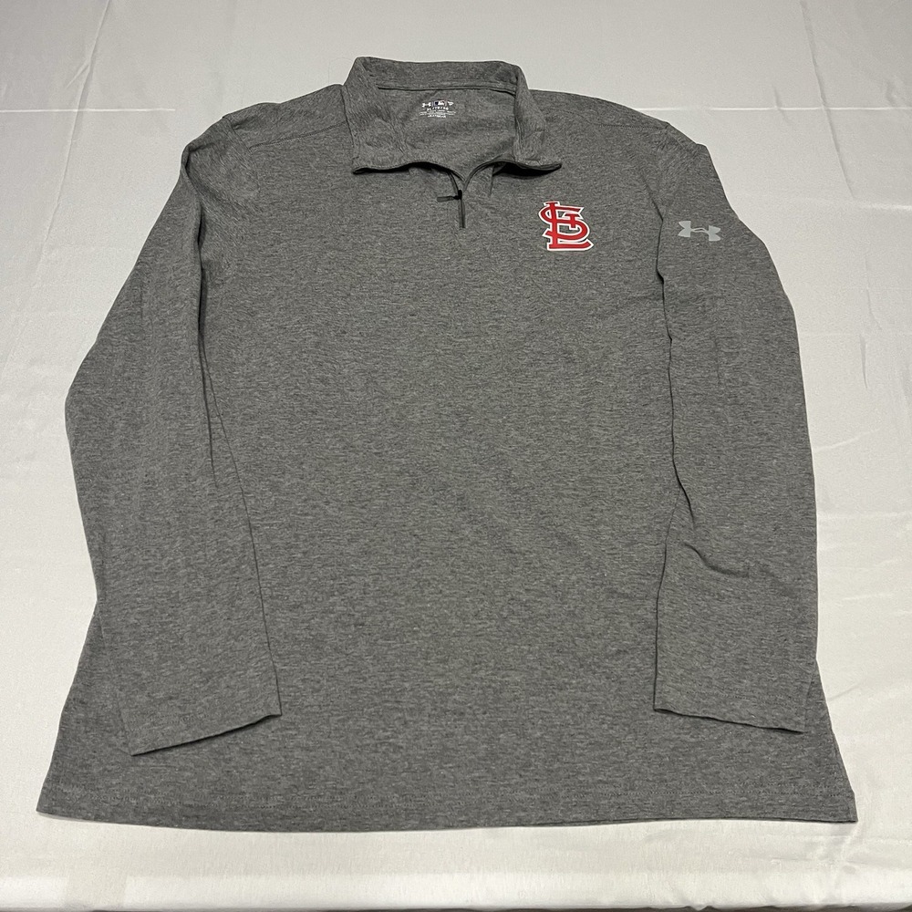 St Louis Cardinals Pullover Mens XL Gray 1/4 Zip Logo Heatgear Under Armour